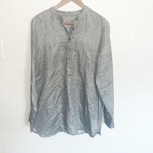 J. Jill Linen Blend Gray Half Button Long Sleeve Women’s Blouse